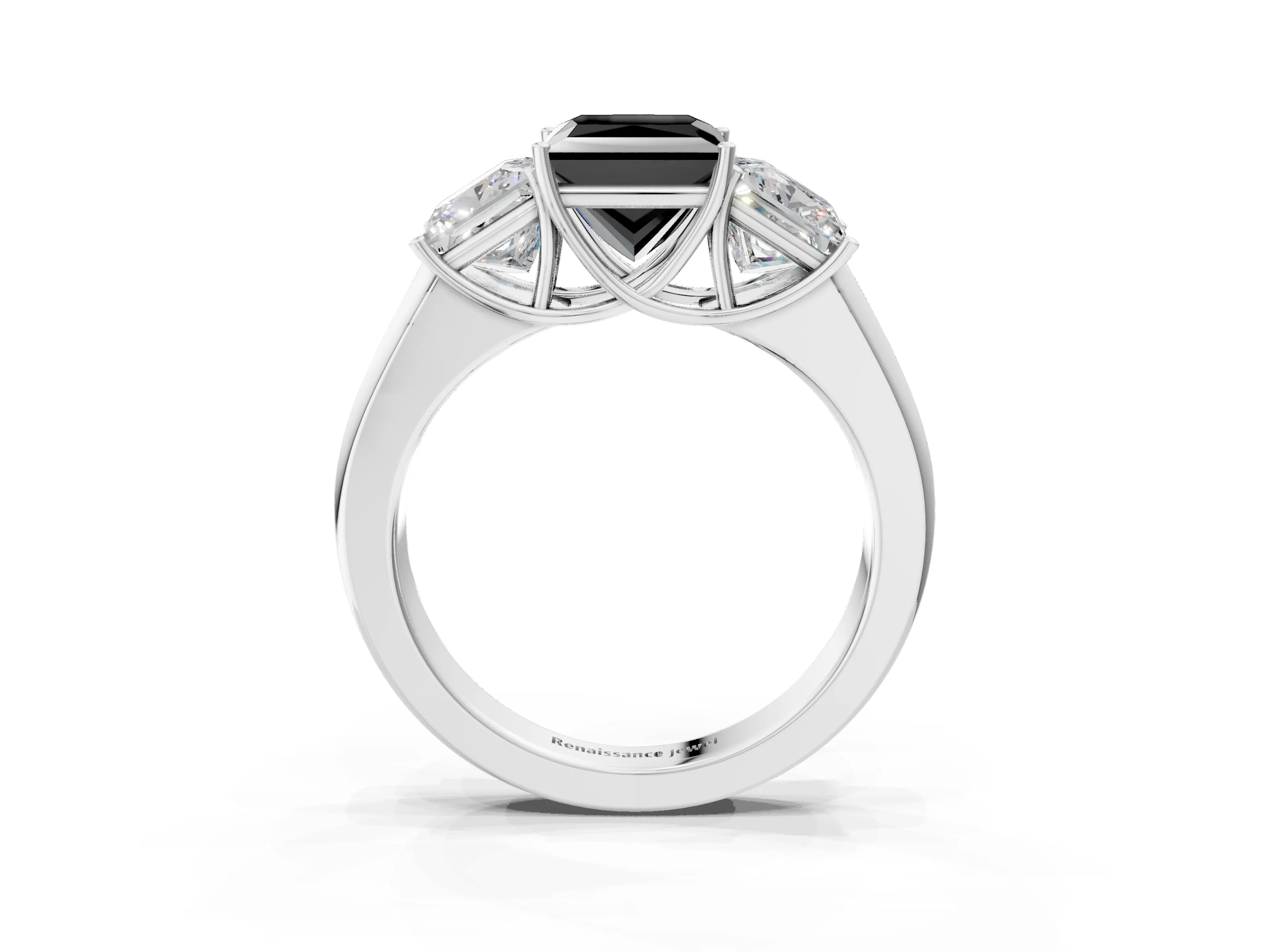 White gold Three-Stone Fancy Black Princess Cut Cut Diamond Ring with Prong Setting and Classic Band_3