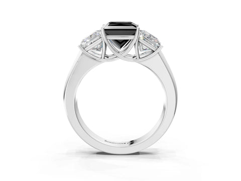 White gold Three-Stone Fancy Black Princess Cut Cut Diamond Ring with Prong Setting and Classic Band_3