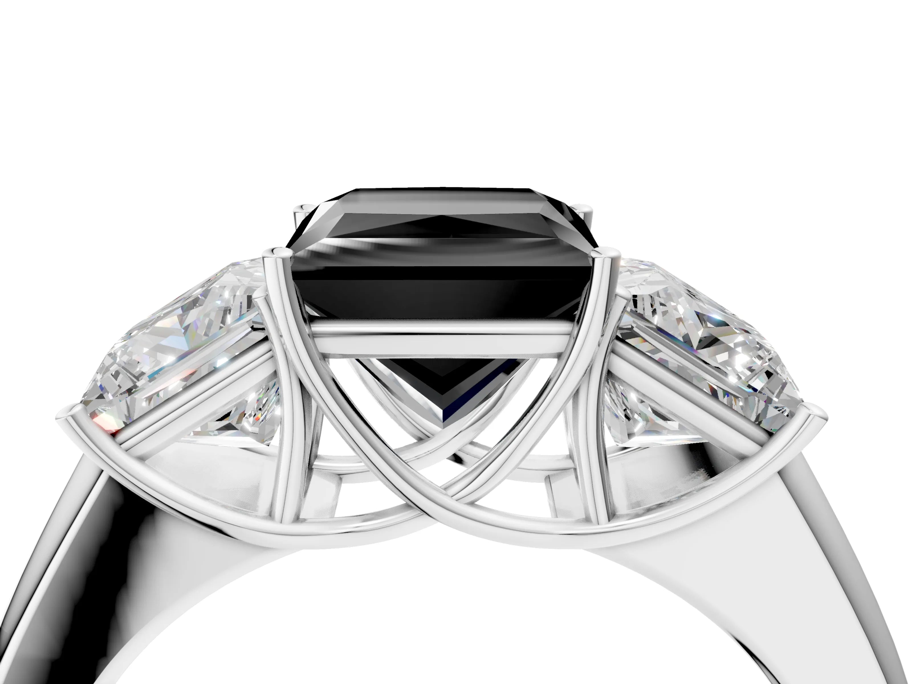 White gold Three-Stone Fancy Black Princess Cut Cut Diamond Ring with Prong Setting and Classic Band_4