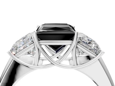 White gold Three-Stone Fancy Black Princess Cut Cut Diamond Ring with Prong Setting and Classic Band_4