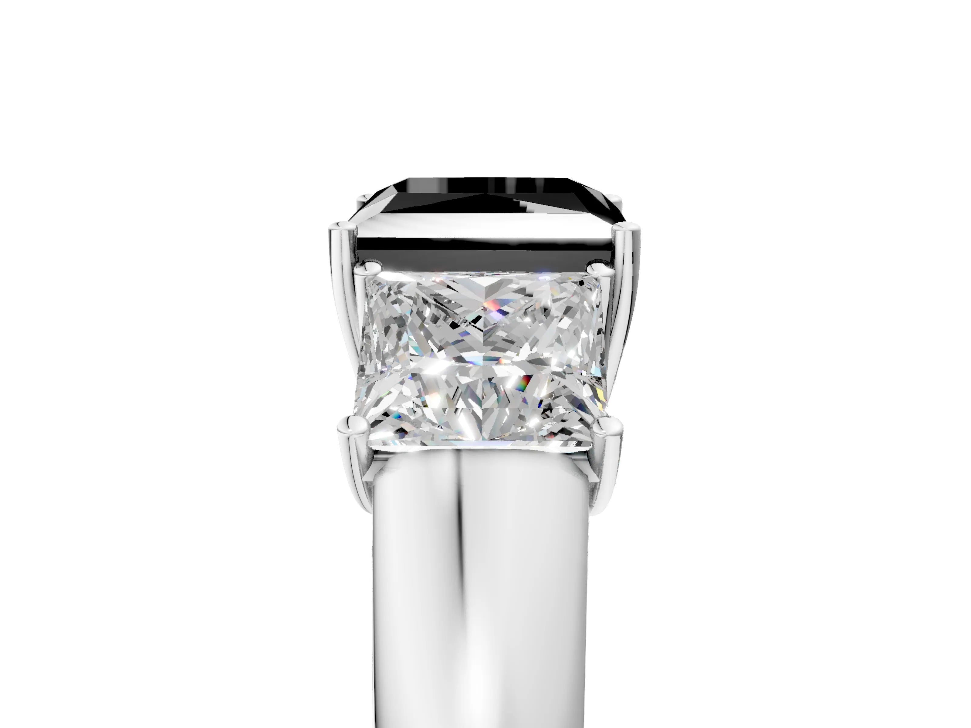 White gold Three-Stone Fancy Black Princess Cut Cut Diamond Ring with Prong Setting and Classic Band_5