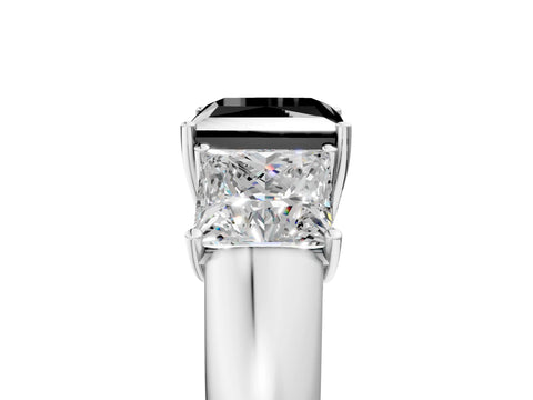 White gold Three-Stone Fancy Black Princess Cut Cut Diamond Ring with Prong Setting and Classic Band_5