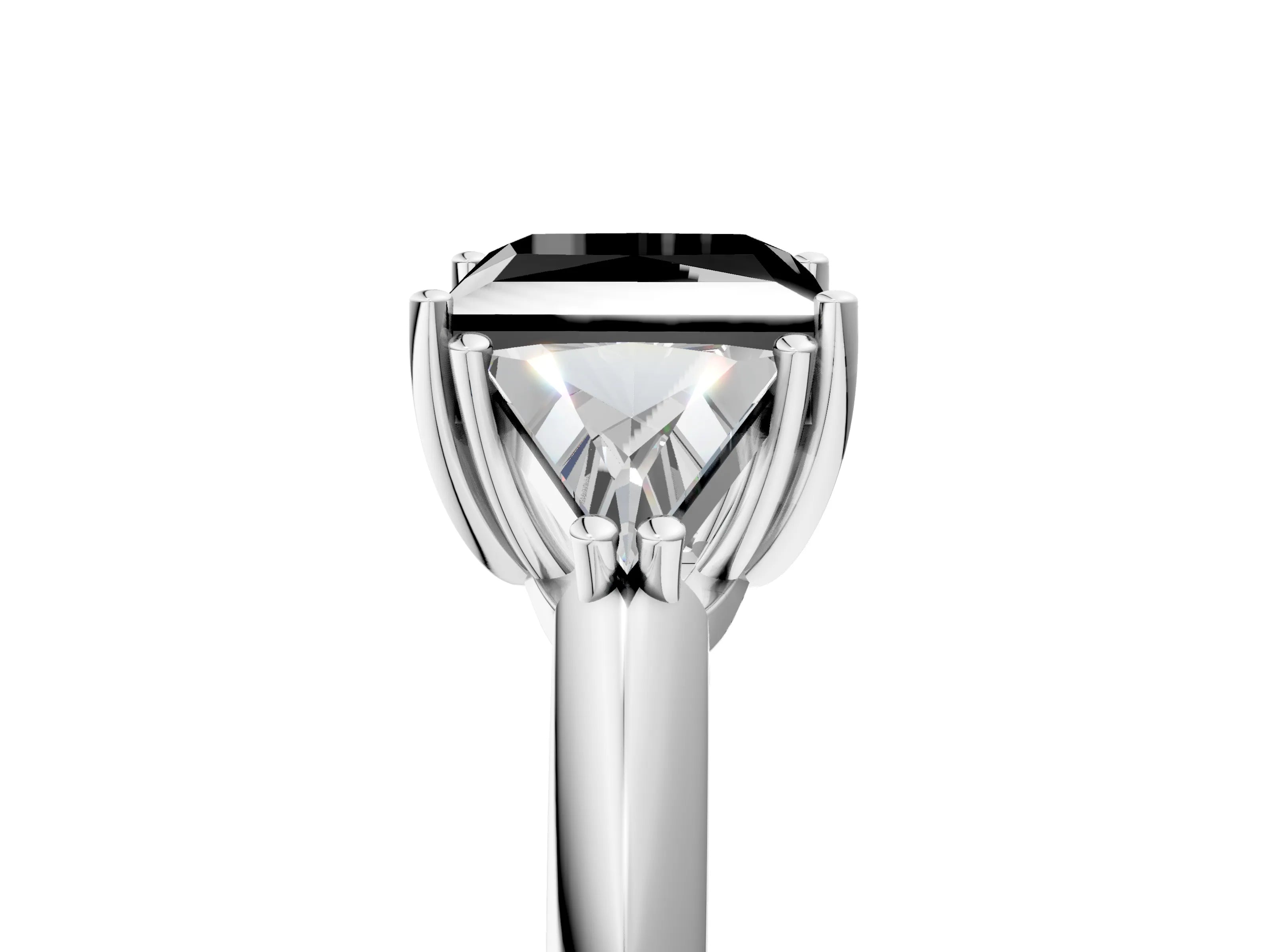 White gold Three-Stone Fancy Black Princess Cut Cut Diamond Ring with Trillion Side Stones and Four-Prong Setting_16