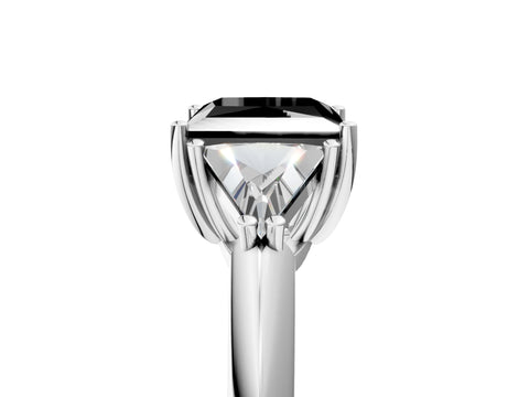 White gold Three-Stone Fancy Black Princess Cut Cut Diamond Ring with Trillion Side Stones and Four-Prong Setting_16