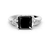 White gold Three-Stone Fancy Black Princess Cut Cut Diamond Ring with Trillion Side Stones and Four-Prong Setting_23