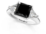 White gold Three-Stone Fancy Black Princess Cut Cut Diamond Ring with Trillion Side Stones and Four-Prong Setting_24