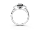White gold Three-Stone Fancy Black Princess Cut Cut Diamond Ring with Trillion Side Stones and Four-Prong Setting_26