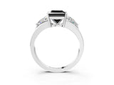 White gold Three-Stone Fancy Black Princess Cut Cut Diamond Ring with Trillion Side Stones on a Split Shank Band_15