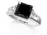 White gold Three-Stone Fancy Black Princess Cut Cut Diamond Ring with Trillion Side Stones on a Split Shank Band_1