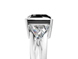 White gold Three-Stone Fancy Black Princess Cut Cut Diamond Ring with Trillion Side Stones on a Split Shank Band_5