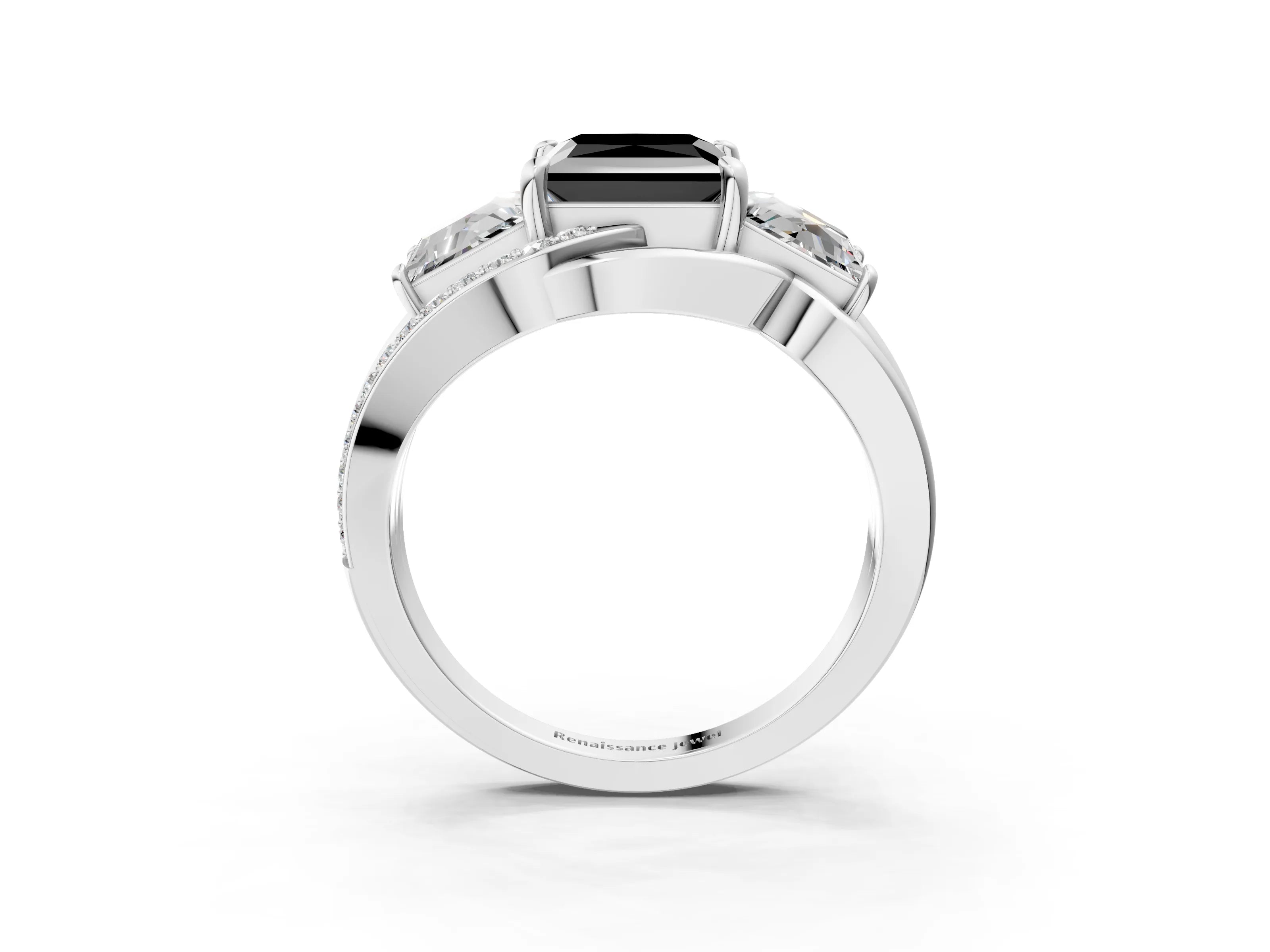 White gold Three-Stone Fancy Black Princess Cut Cut Diamond Split Shank Prong Set Ring_15