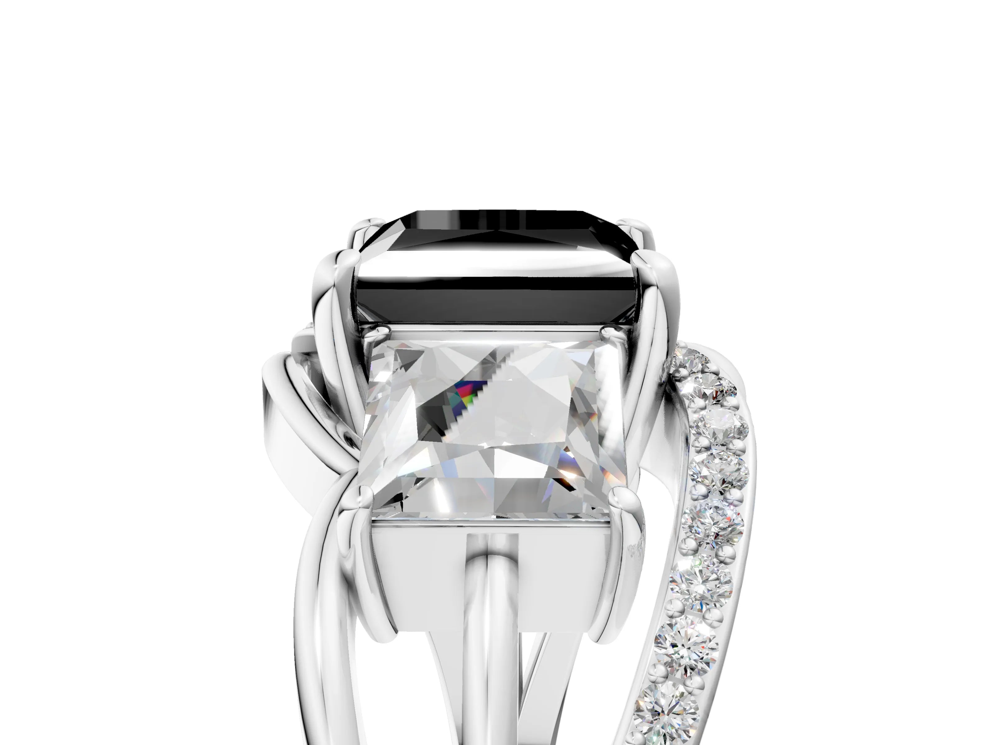 White gold Three-Stone Fancy Black Princess Cut Cut Diamond Split Shank Prong Set Ring_17