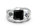 White gold Three-Stone Fancy Black Princess Cut Cut Diamond Split Shank Prong Set Ring_24