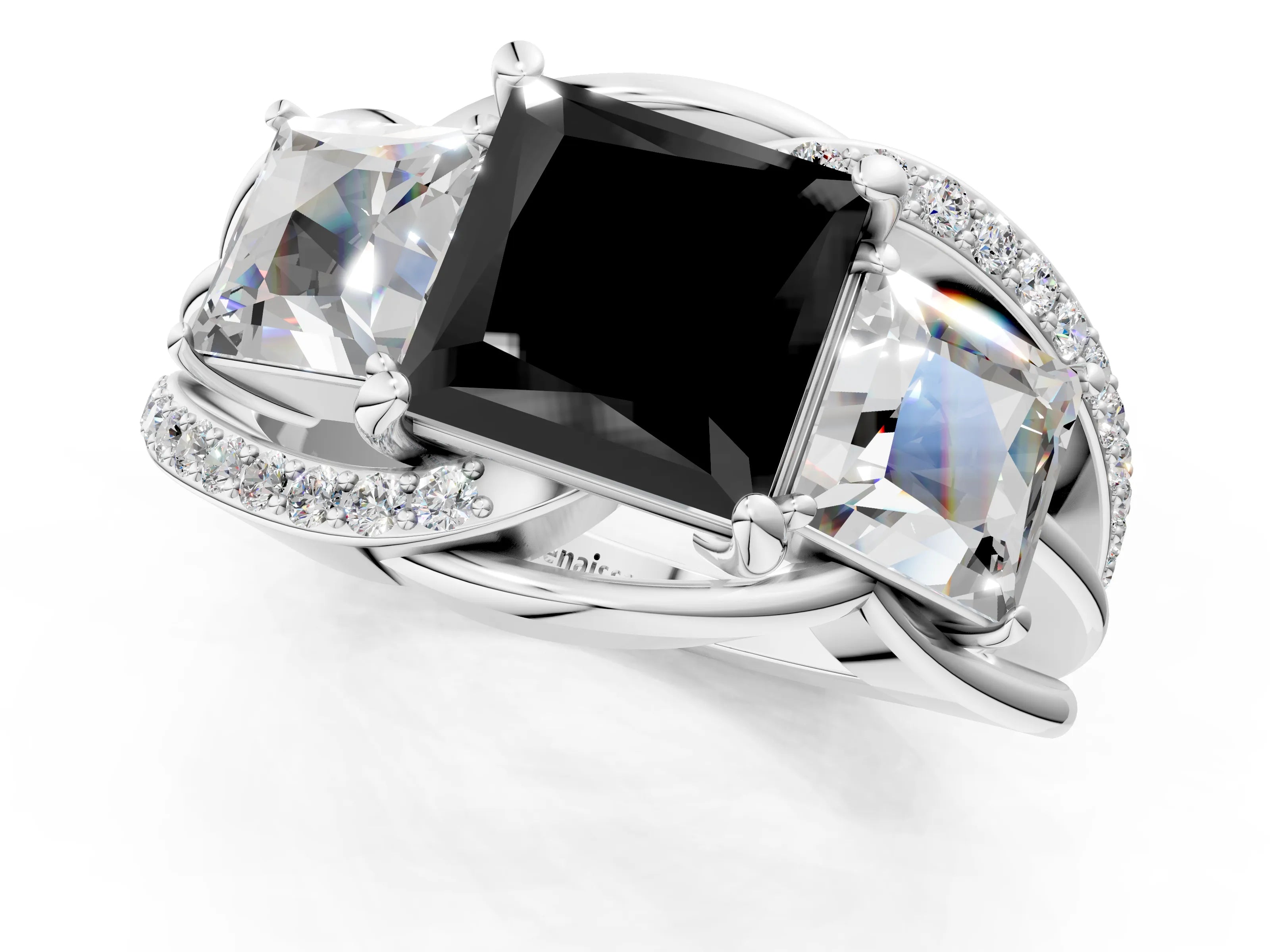 White gold Three-Stone Fancy Black Princess Cut Cut Diamond Split Shank Prong Set Ring_25