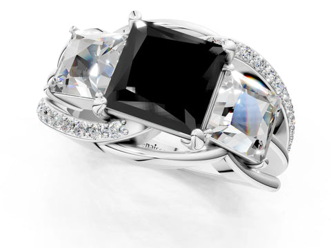 White gold Three-Stone Fancy Black Princess Cut Cut Diamond Split Shank Prong Set Ring_25