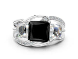 White gold Three-Stone Fancy Black Princess Cut Cut Diamond Split Shank Prong Set Ring_36