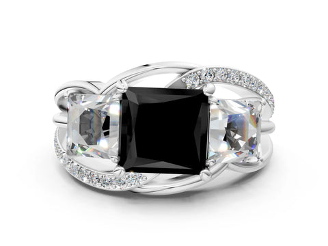 White gold Three-Stone Fancy Black Princess Cut Cut Diamond Split Shank Prong Set Ring_36