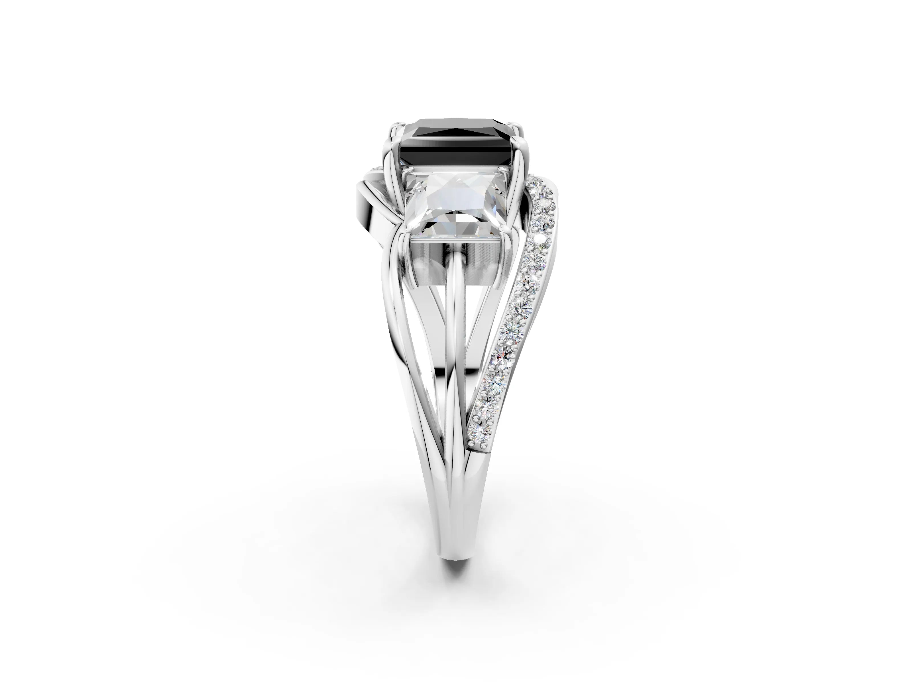 White gold Three-Stone Fancy Black Princess Cut Cut Diamond Split Shank Prong Set Ring_38