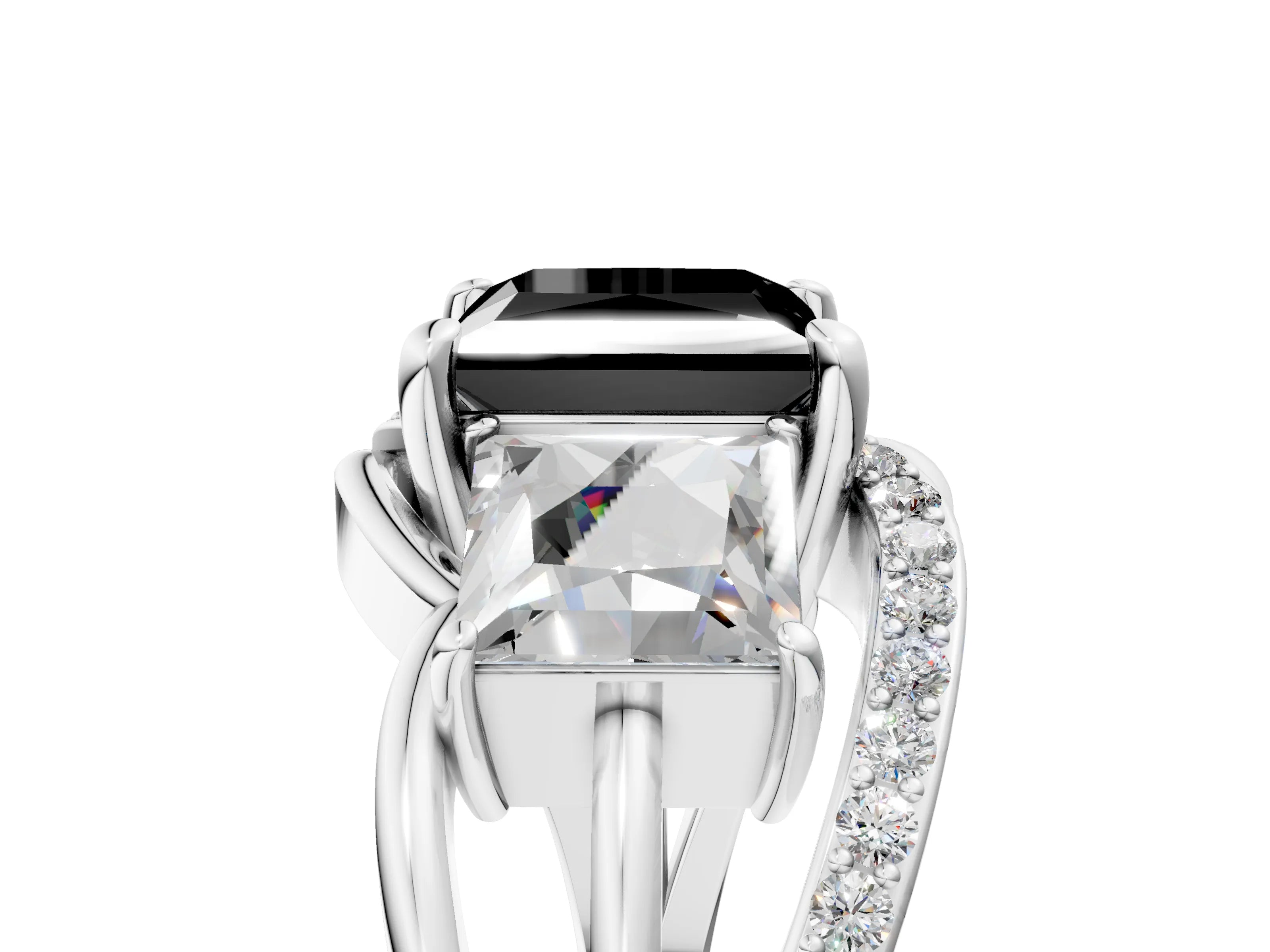 White gold Three-Stone Fancy Black Princess Cut Cut Diamond Split Shank Prong Set Ring_41