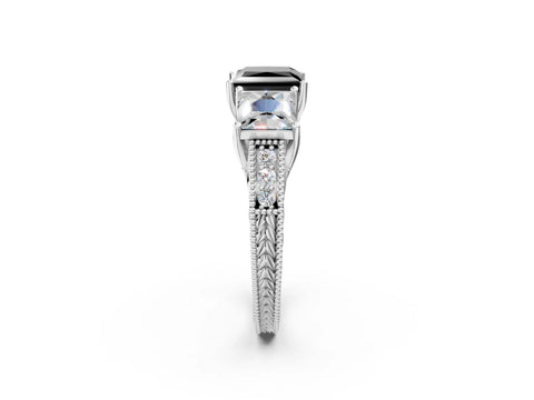 White gold Three-Stone Fancy Black Princess Cut Cut Milgrain Pavé Engagement Ring_14