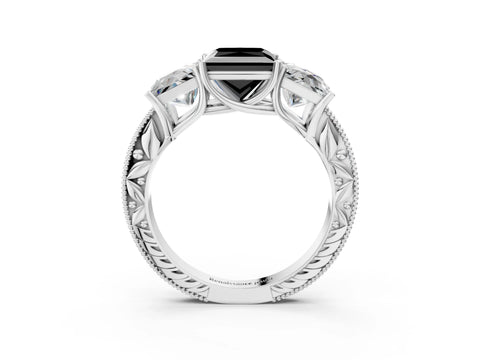 White gold Three-Stone Fancy Black Princess Cut Cut Milgrain Pavé Engagement Ring_15