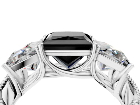 White gold Three-Stone Fancy Black Princess Cut Cut Milgrain Pavé Engagement Ring_16
