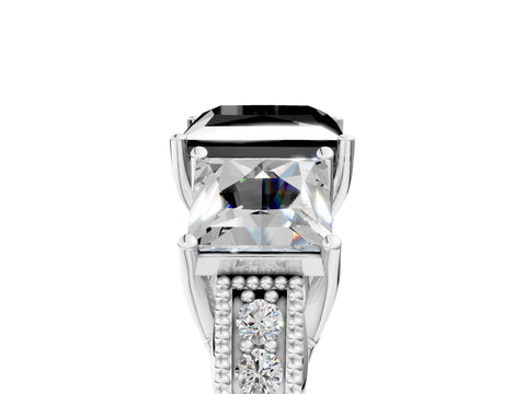 White gold Three-Stone Fancy Black Princess Cut Cut Milgrain Pavé Engagement Ring_17