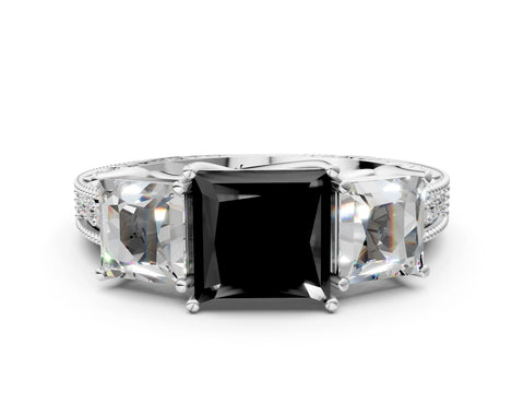 White gold Three-Stone Fancy Black Princess Cut Cut Milgrain Pavé Engagement Ring_24