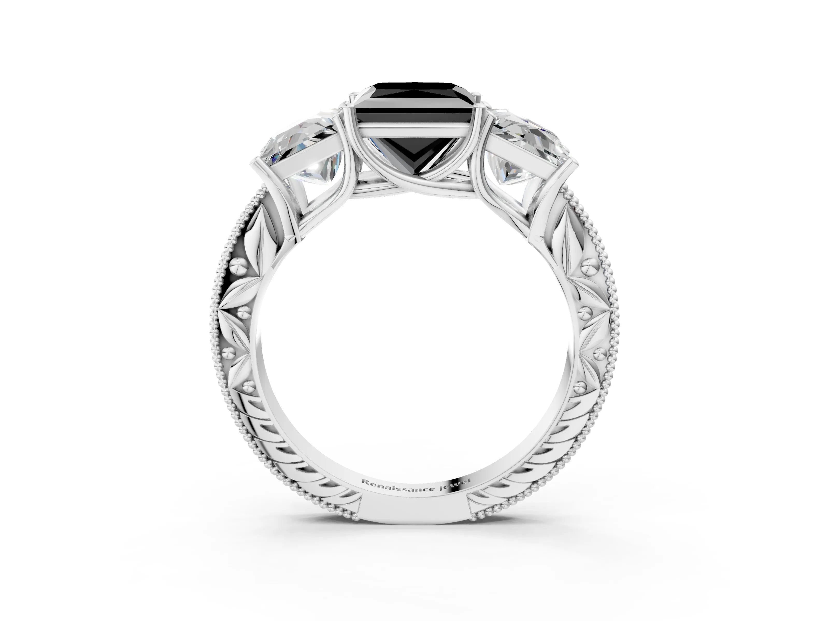 White gold Three-Stone Fancy Black Princess Cut Cut Milgrain Pavé Engagement Ring_27