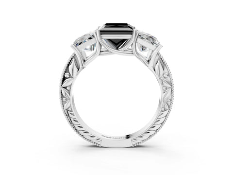 White gold Three-Stone Fancy Black Princess Cut Cut Milgrain Pavé Engagement Ring_27