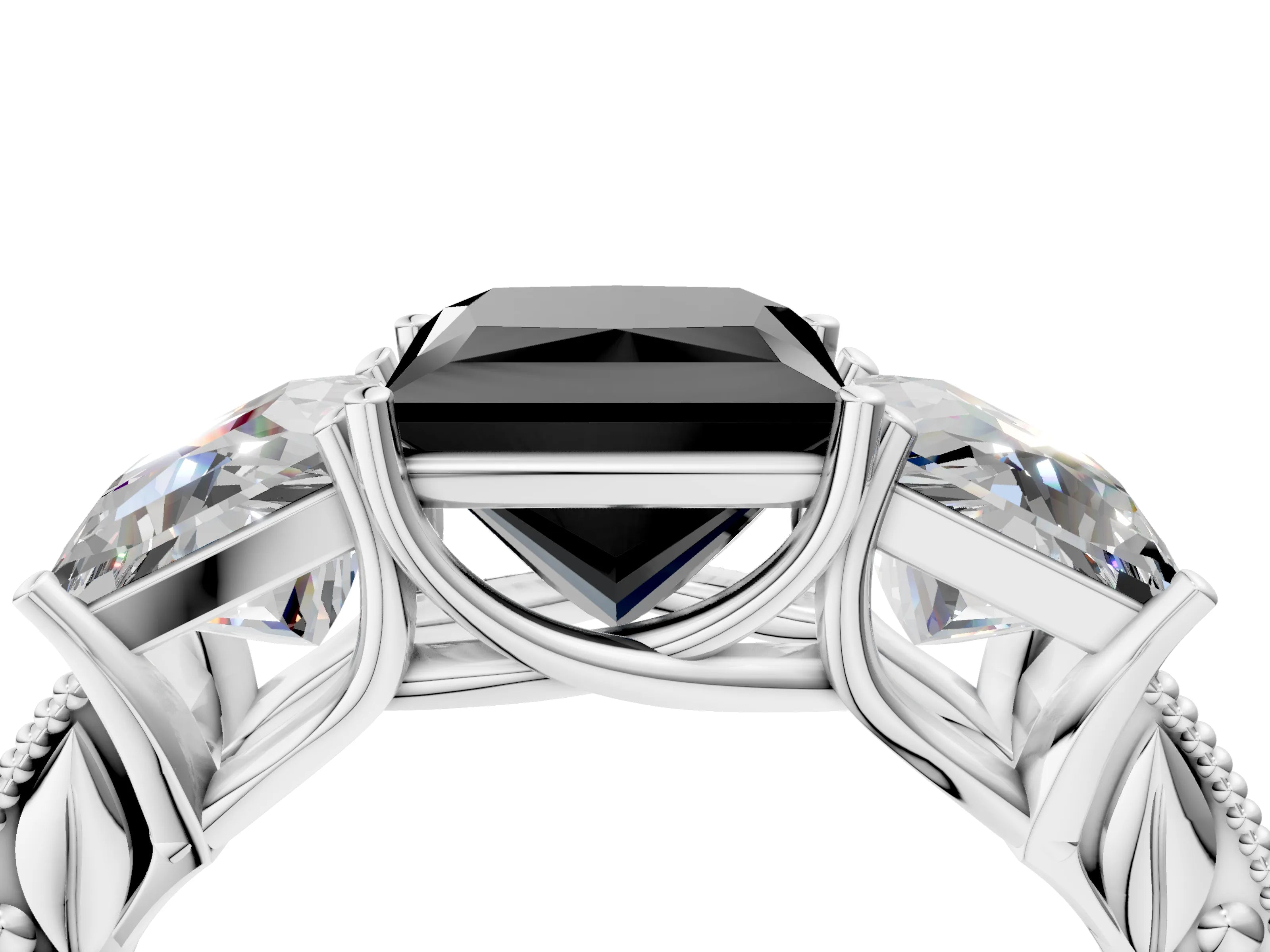 White gold Three-Stone Fancy Black Princess Cut Cut Milgrain Pavé Engagement Ring_28