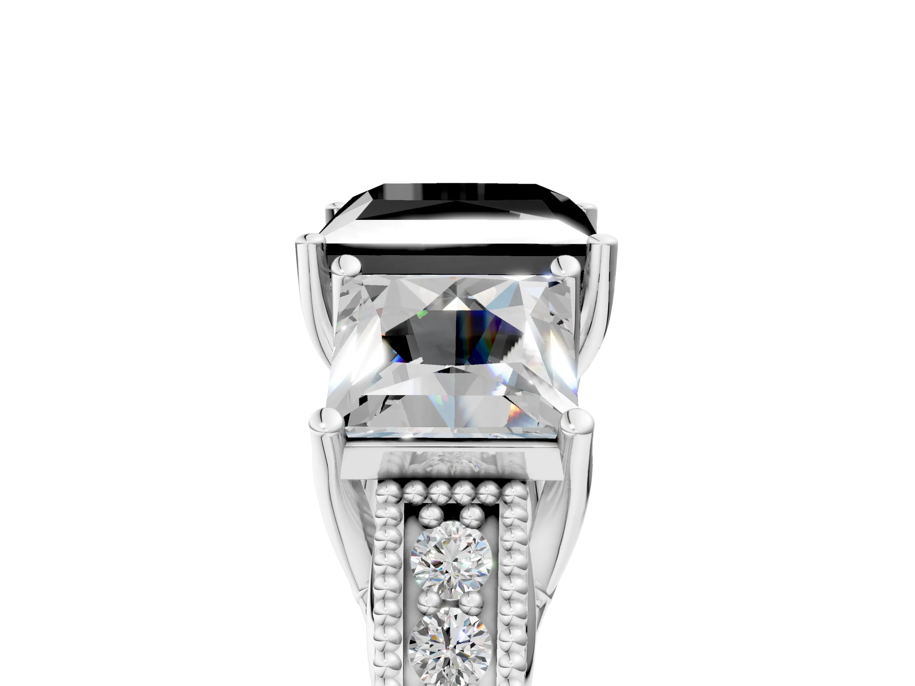White gold Three-Stone Fancy Black Princess Cut Cut Milgrain Pavé Engagement Ring_29