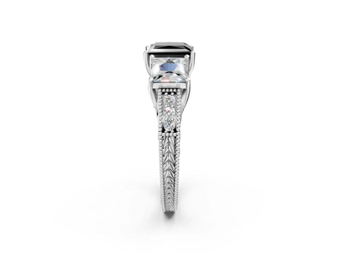 White gold Three-Stone Fancy Black Princess Cut Cut Milgrain Pavé Engagement Ring_2