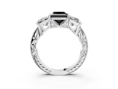 White gold Three-Stone Fancy Black Princess Cut Cut Milgrain Pavé Engagement Ring_3