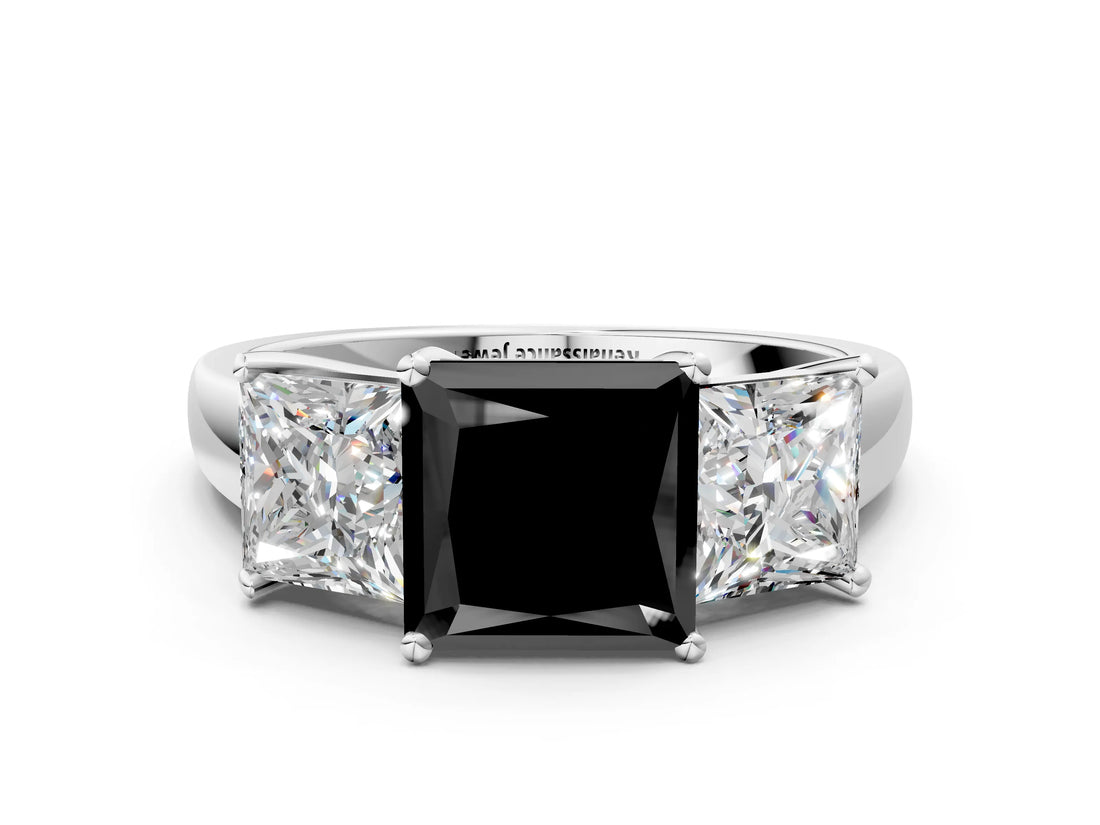 White gold Three-Stone Fancy Black Princess Cut Cut Solitaire Ring with Classic Prong Setting_12