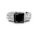 White gold Three-Stone Fancy Black Princess Cut Cut Solitaire Ring with Classic Prong Setting_12