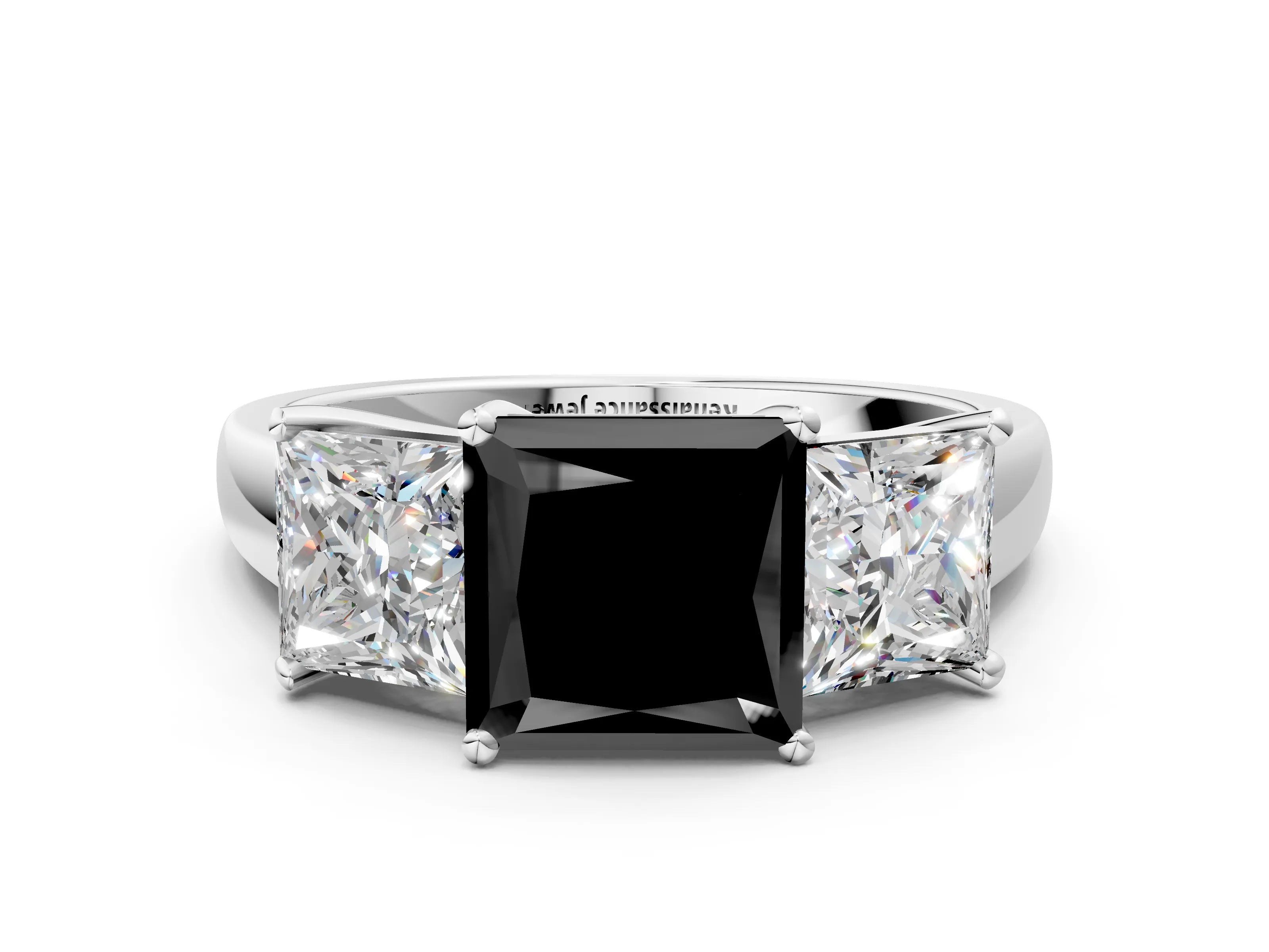 White gold Three-Stone Fancy Black Princess Cut Cut Solitaire Ring with Classic Prong Setting_12