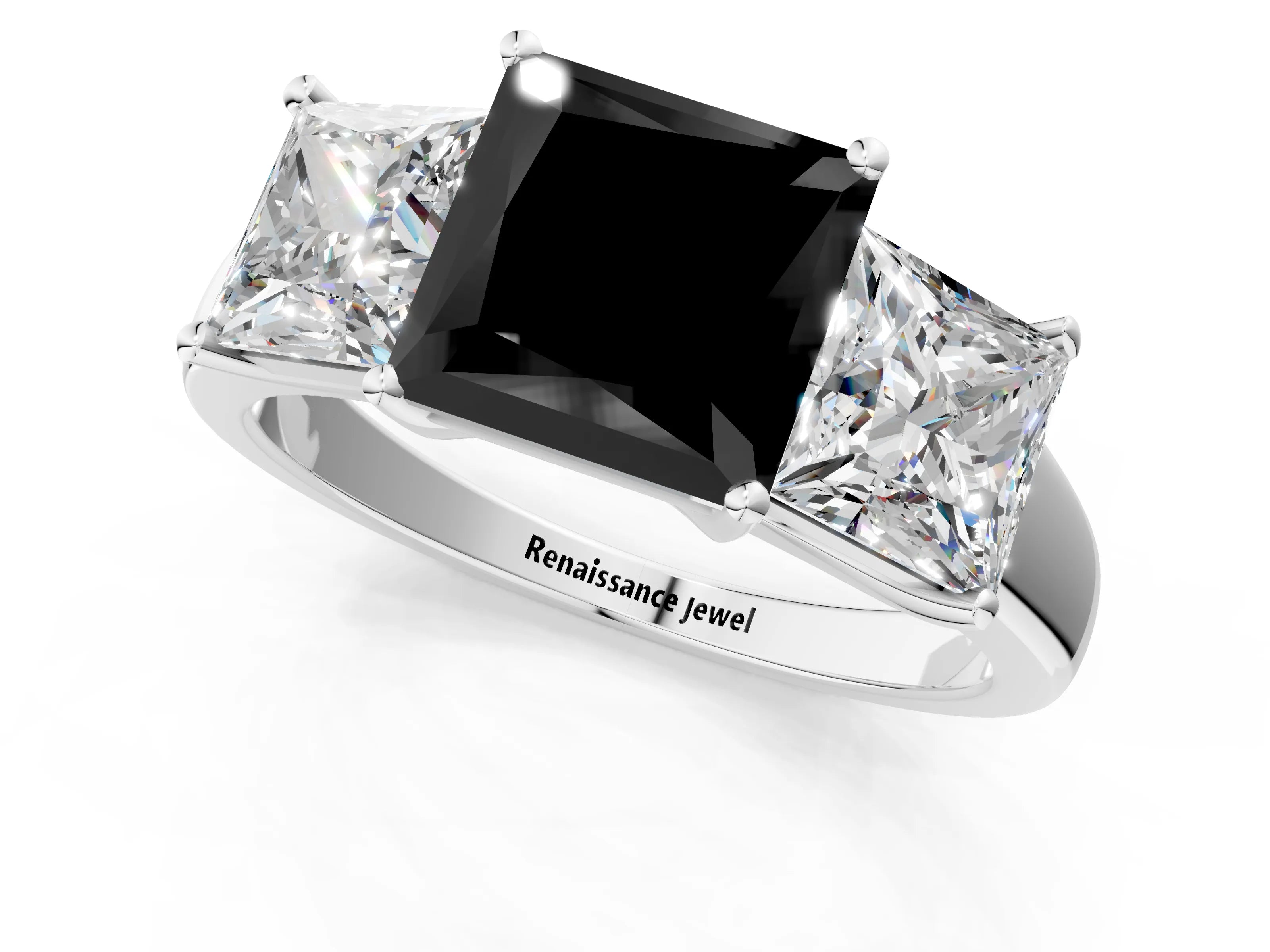 White gold Three-Stone Fancy Black Princess Cut Cut Solitaire Ring with Classic Prong Setting_13