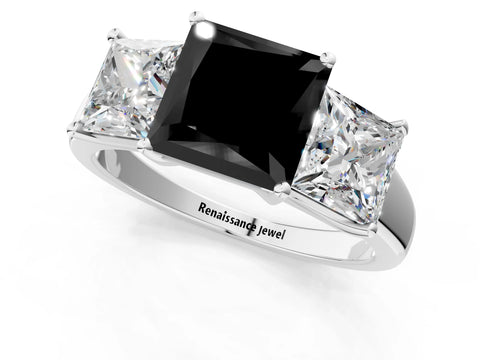 White gold Three-Stone Fancy Black Princess Cut Cut Solitaire Ring with Classic Prong Setting_13
