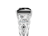 White gold Three-Stone Fancy Black Princess Cut Diamond Braided Band Ring with Four-Prong Setting_29