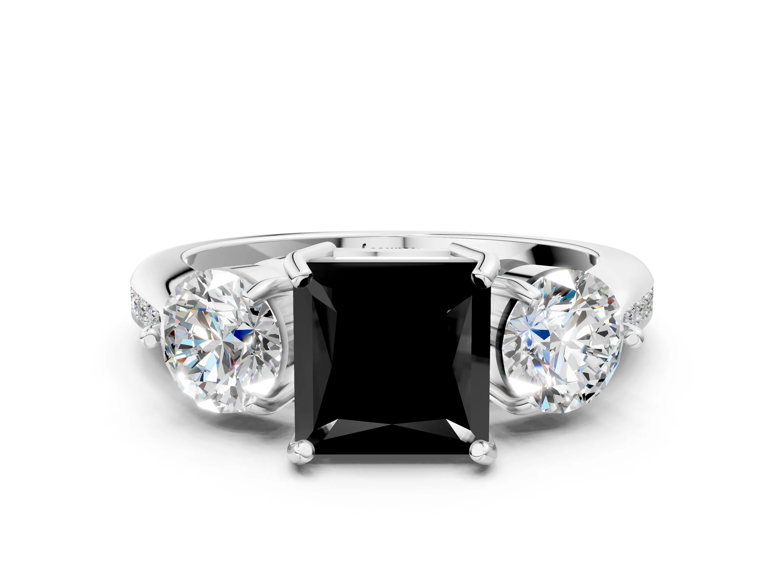 White gold Three-Stone Fancy Black Princess Cut Diamond Channel Set Engagement Ring with Prong Setting_12