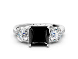 White gold Three-Stone Fancy Black Princess Cut Diamond Channel Set Engagement Ring with Prong Setting_12