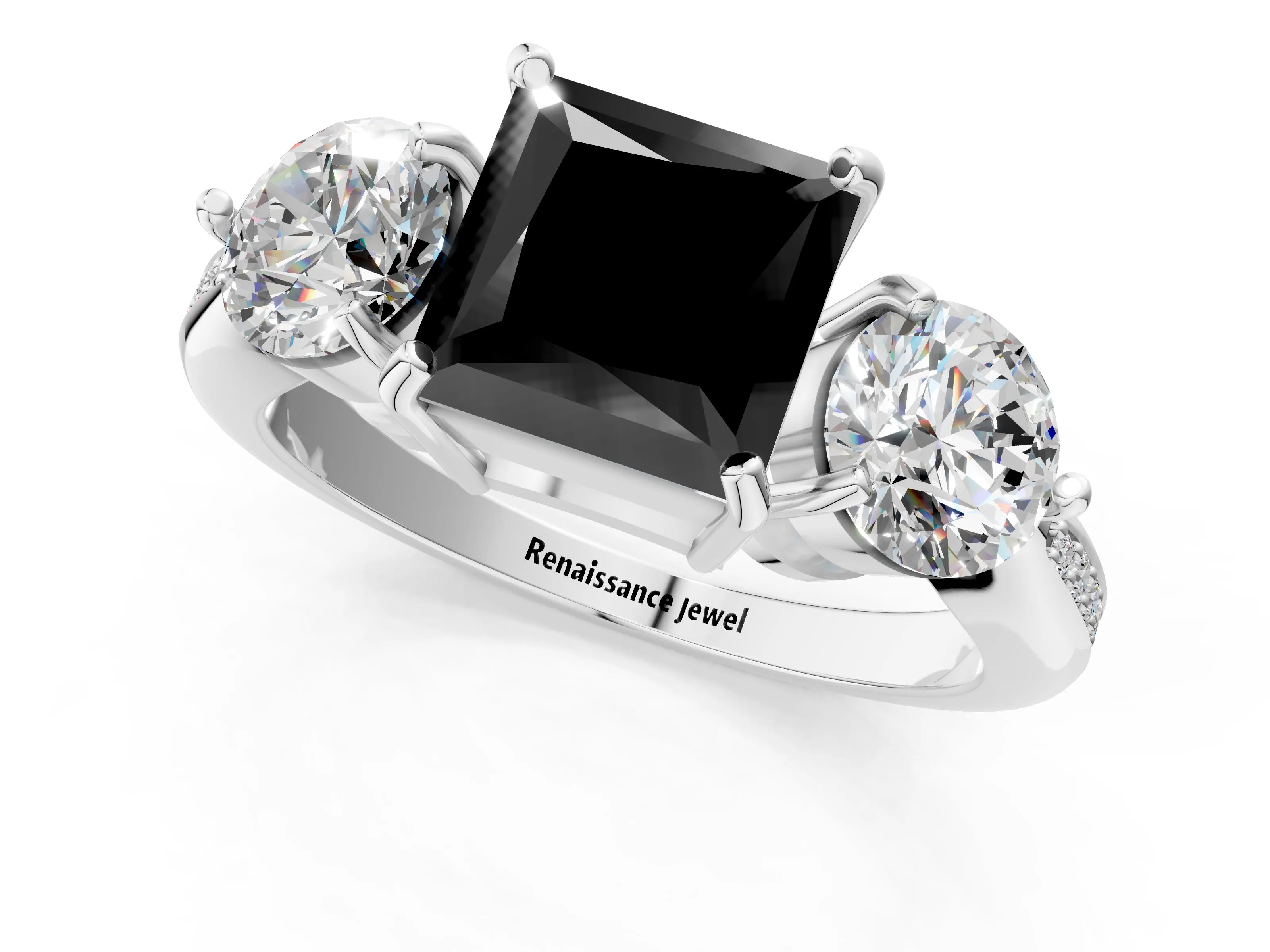 White gold Three-Stone Fancy Black Princess Cut Diamond Channel Set Engagement Ring with Prong Setting_13