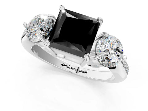 White gold Three-Stone Fancy Black Princess Cut Diamond Channel Set Engagement Ring with Prong Setting_13