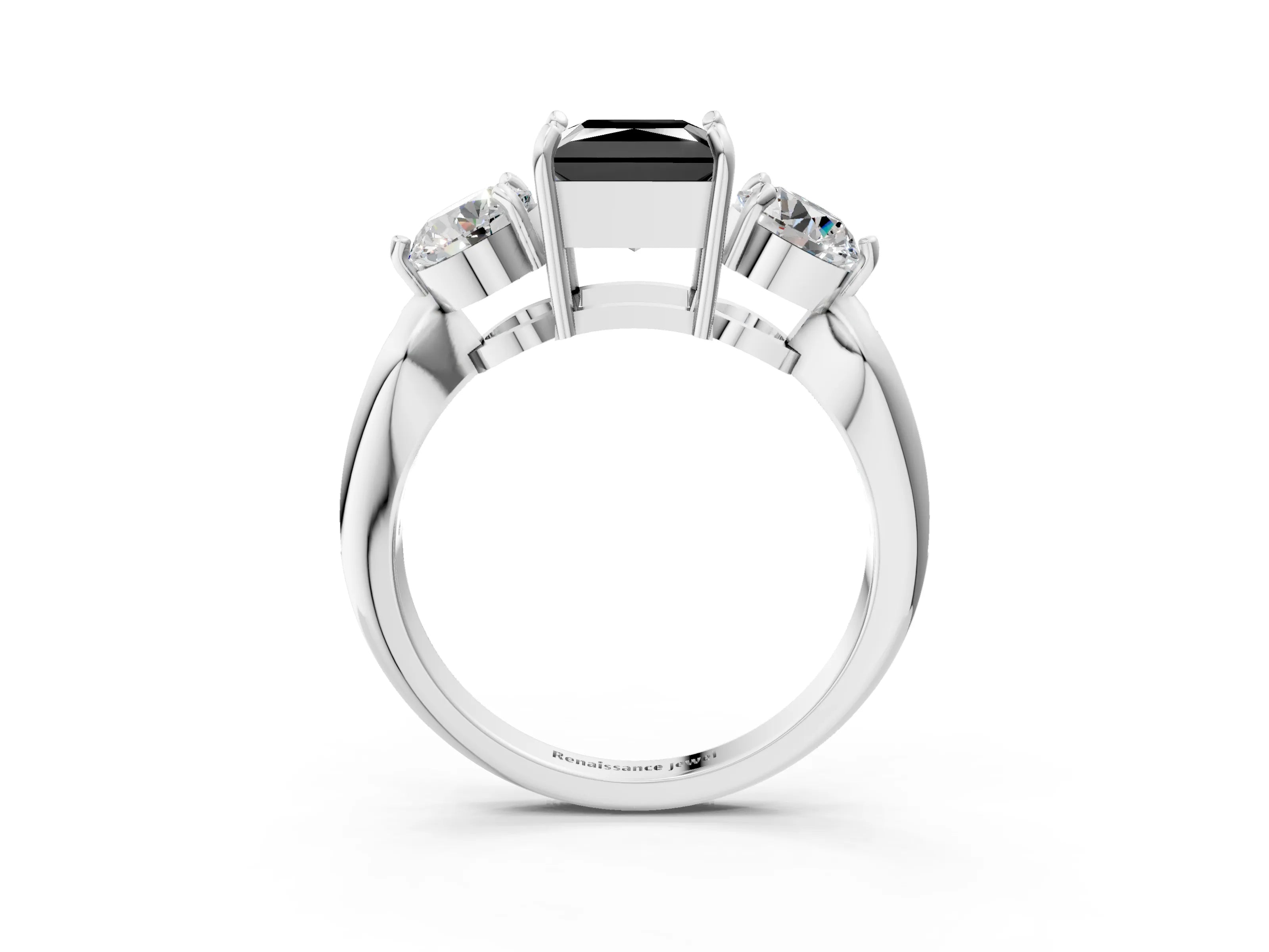 White gold Three-Stone Fancy Black Princess Cut Diamond Channel Set Engagement Ring with Prong Setting_15