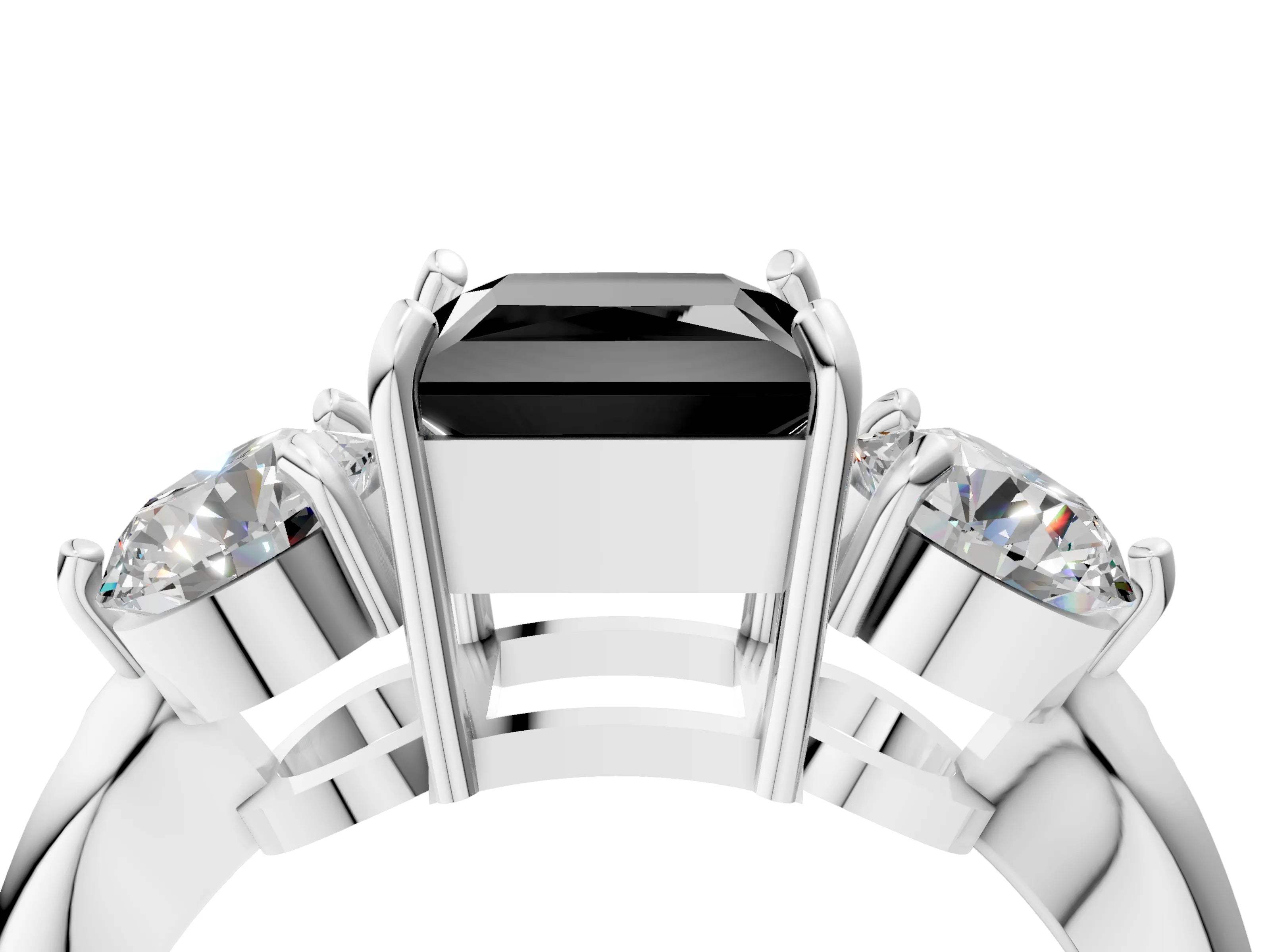 White gold Three-Stone Fancy Black Princess Cut Diamond Channel Set Engagement Ring with Prong Setting_16