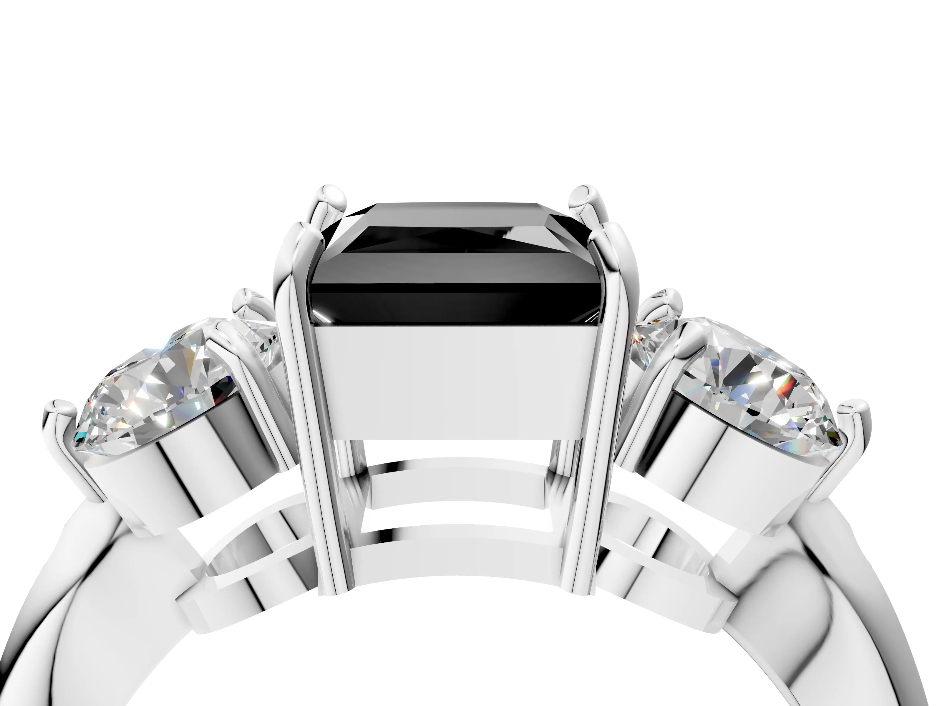 White gold Three-Stone Fancy Black Princess Cut Diamond Channel Set Engagement Ring with Prong Setting_16