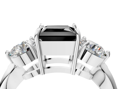 White gold Three-Stone Fancy Black Princess Cut Diamond Channel Set Engagement Ring with Prong Setting_16