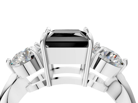 White gold Three-Stone Fancy Black Princess Cut Diamond Channel Set Engagement Ring with Prong Setting_16
