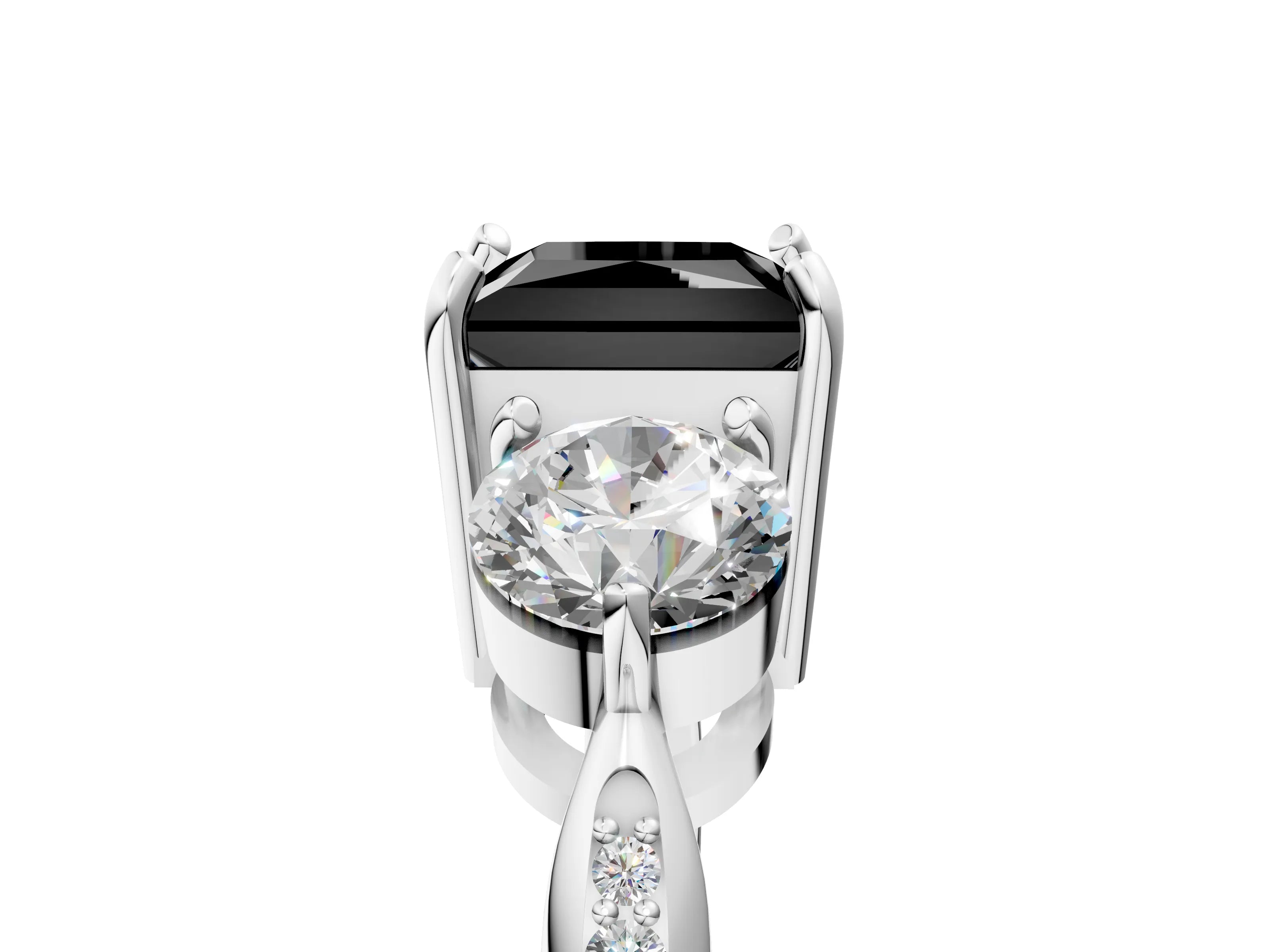 White gold Three-Stone Fancy Black Princess Cut Diamond Channel Set Engagement Ring with Prong Setting_17